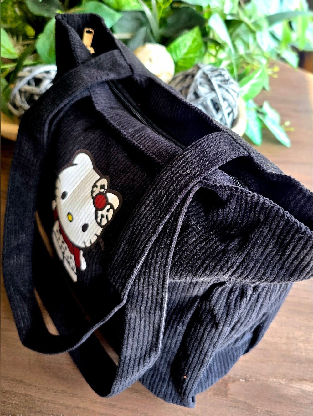 Sanrio Hello Kitty Black Corduroy Tote Bag With Zip Closure NWT - Picture 4 of 11